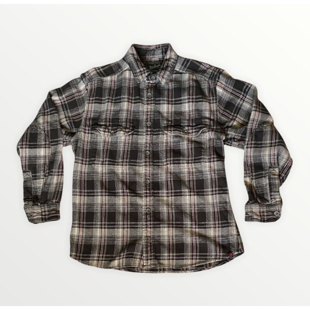 Woolrich Mens M Black White Red Plaid Flannel Long Sleeve Button Up Shirt